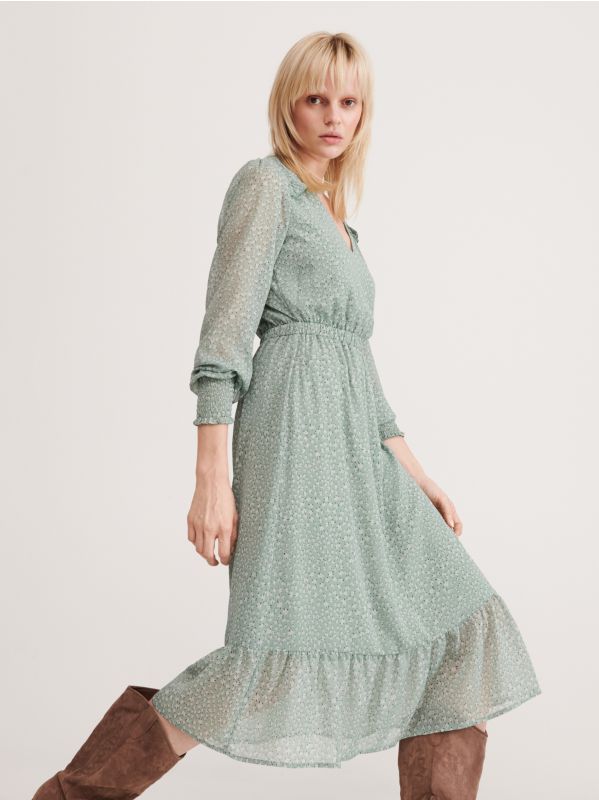Vestito midi con micro stampa floreale - Verde - YO694-07X - RESERVED