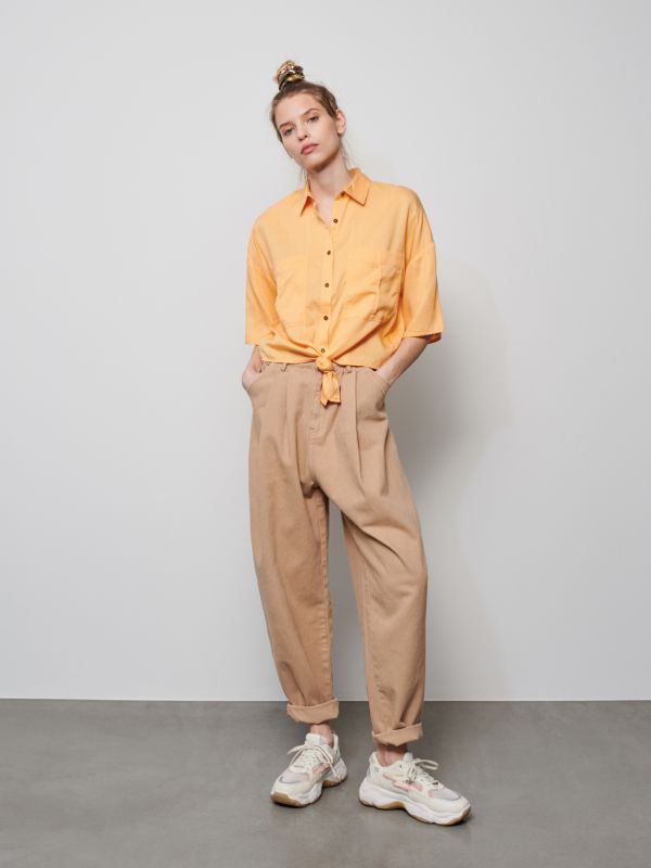 Ladies` jeans trousers - beige - ZO050-08J - RESERVED