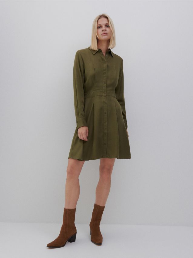 Košilové šaty z Tencel™ Lyocellu - hnědozelená - 0250I-78X - RESERVED