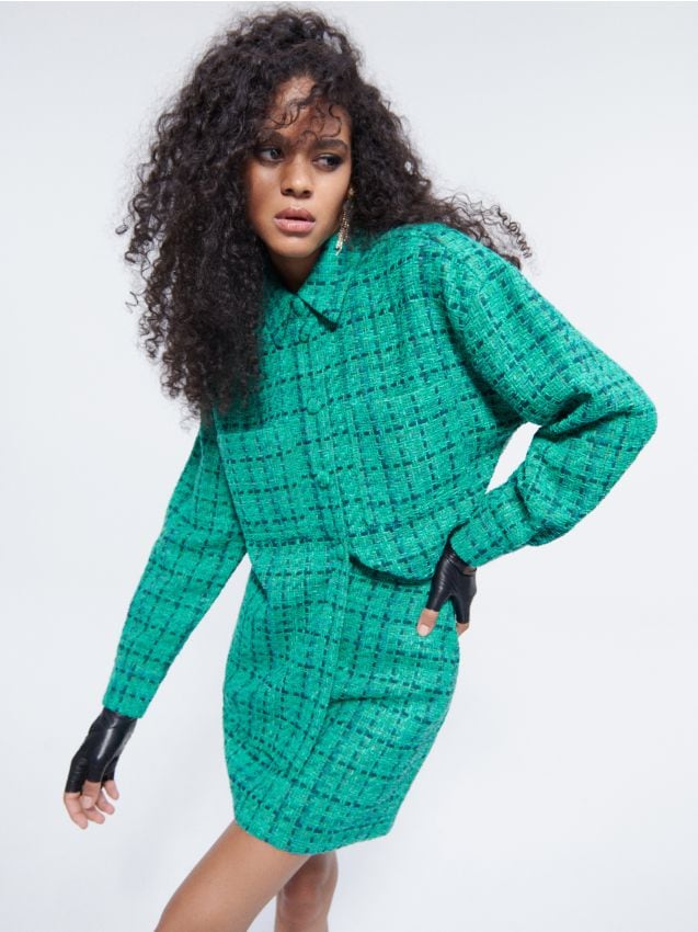 Fustă din tweed - verde-maroniu - RESERVED