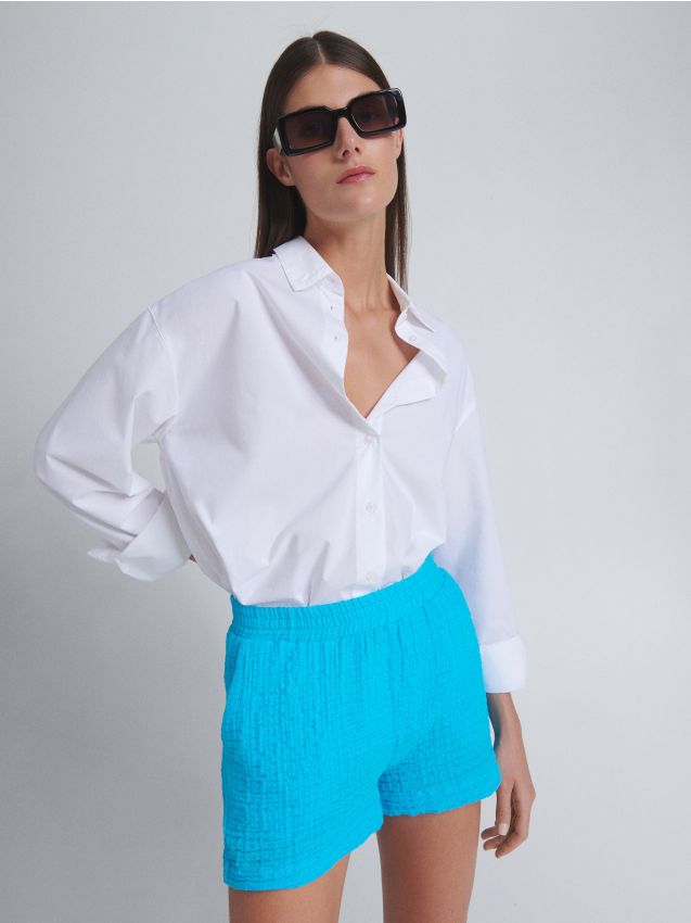Pantaloni scurți din bumbac organic - acvamarin - RESERVED