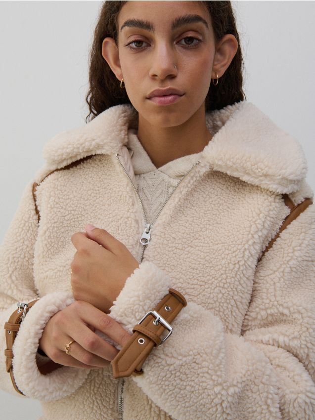Faux shearling jacket - beige - 1035H-08X - RESERVED