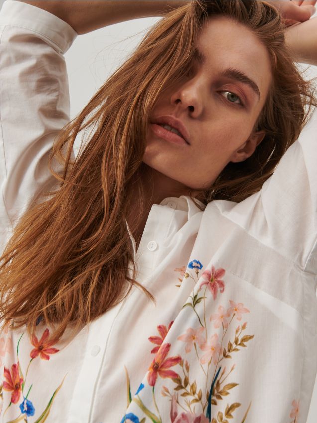 Plant pattern shirt - white - 1037A-00X - RESERVED
