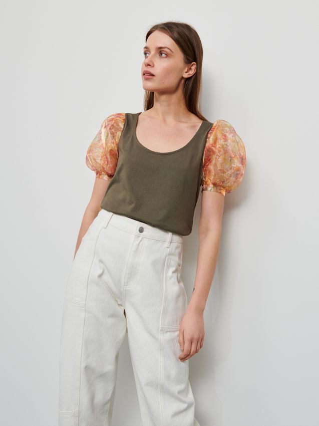 Bluzka z bawełny i modalu - olive - 1362A-91X - RESERVED
