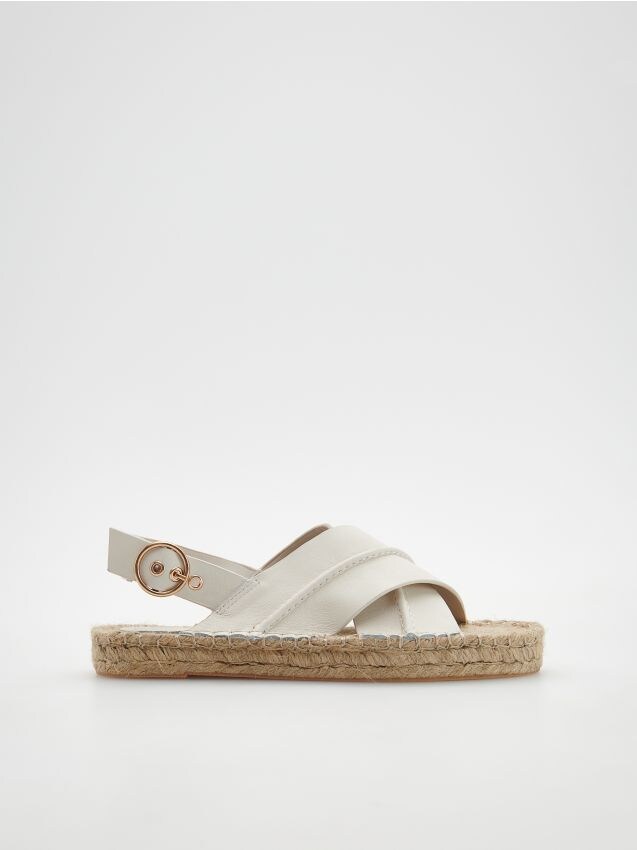 Espadryle ze skórzaną cholewką - złamana biel - RESERVED