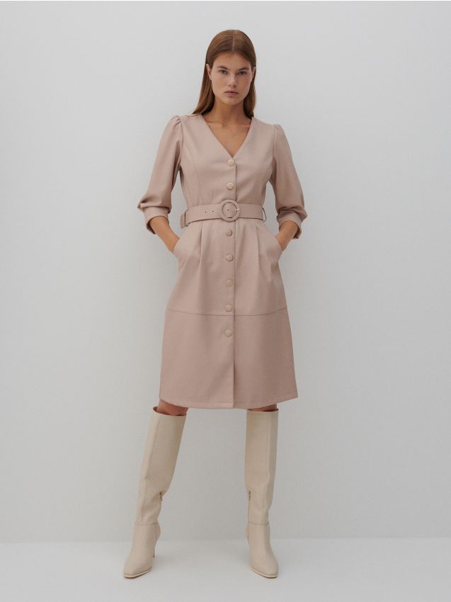 Faux lather dress - beige - 1894I-08X - RESERVED