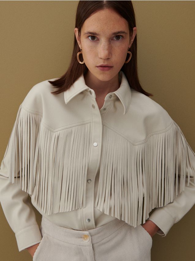 Shirt with fringes - cream - 1974C-01X - RESERVED