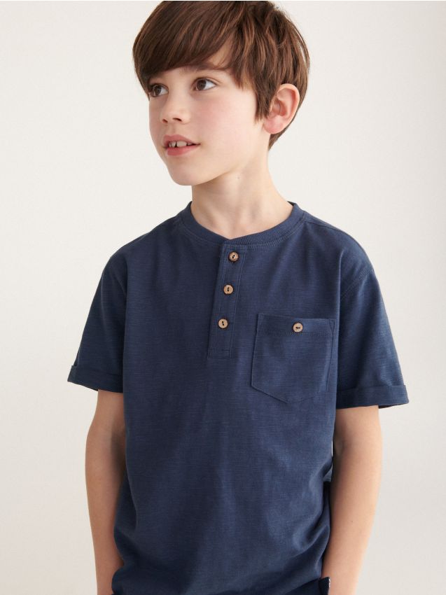 Cotton polo shirt - navy - RESERVED
