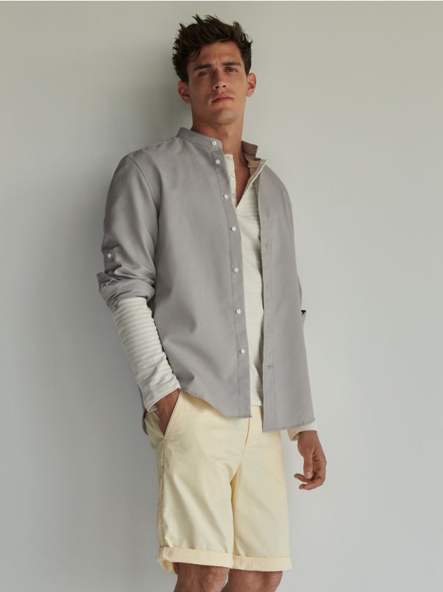 Cotton shirt with standing collar - light grey - 2724C-09X - RESERVED