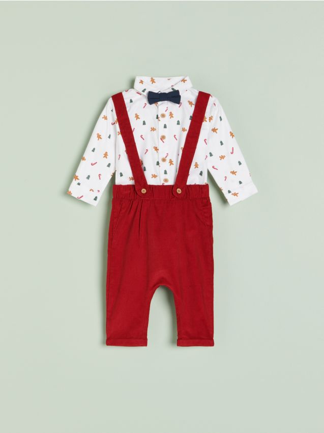 Bawełniane body z ogrodniczkami - czerwony - 3985G-33X - RESERVED