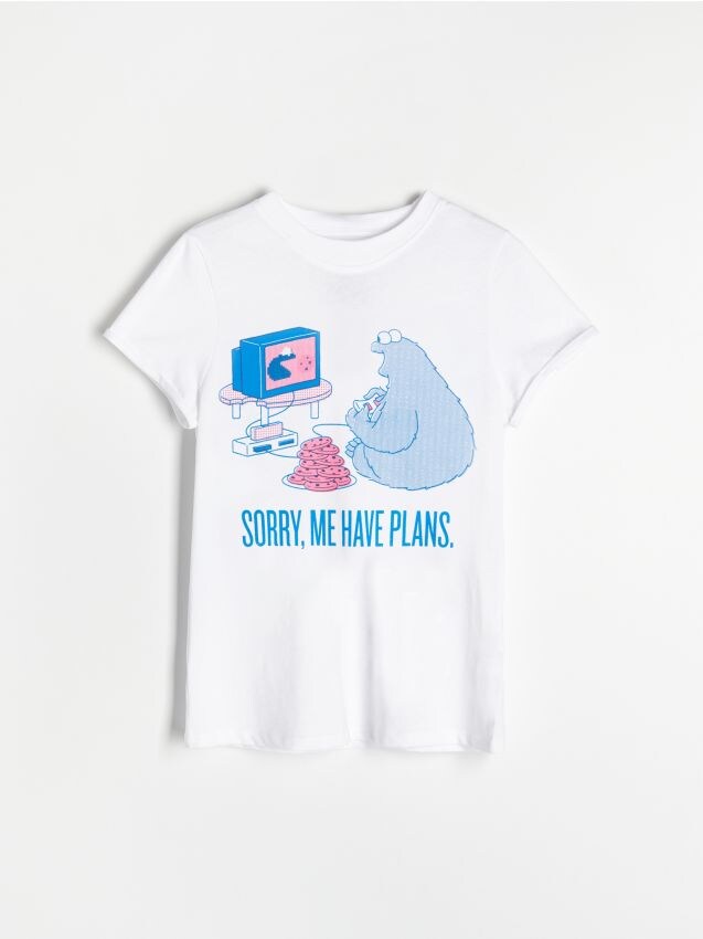 Bawełniany t-shirt z nadrukiem - biały - 4574B-00X - RESERVED