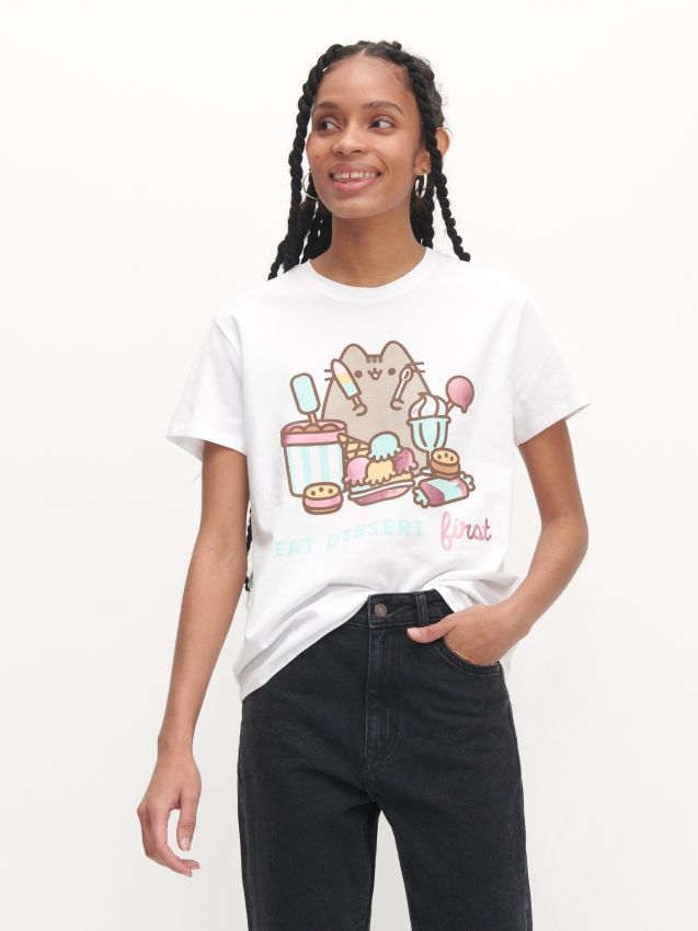 T-shirt with PUSHEEN print - white - 4615B-00X - RESERVED