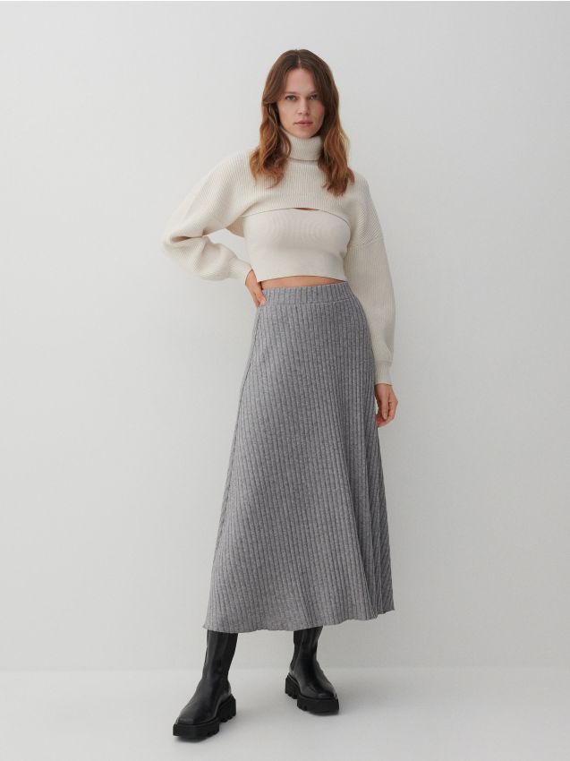 Textured knit skirt - light grey - 5473B-09M - RESERVED