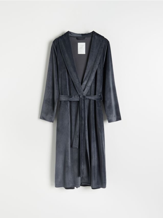 Velour dressing gown - mid grey - RESERVED