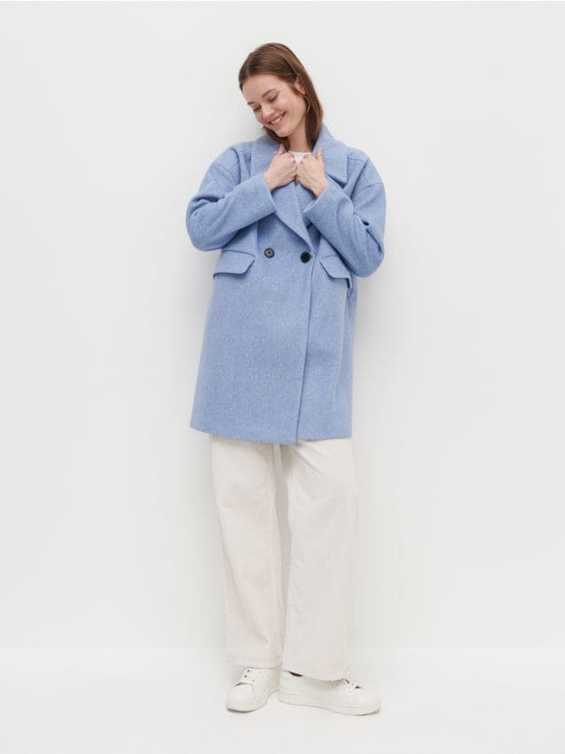 Двубортное пальто oversize - бледно-голубой - RESERVED