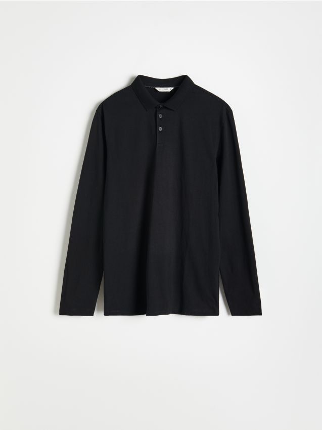 Longsleeve polo regular - czarny - RESERVED