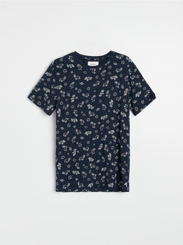 Nyomott mintás T-shirt - acélkék - 6358H-95X - RESERVED