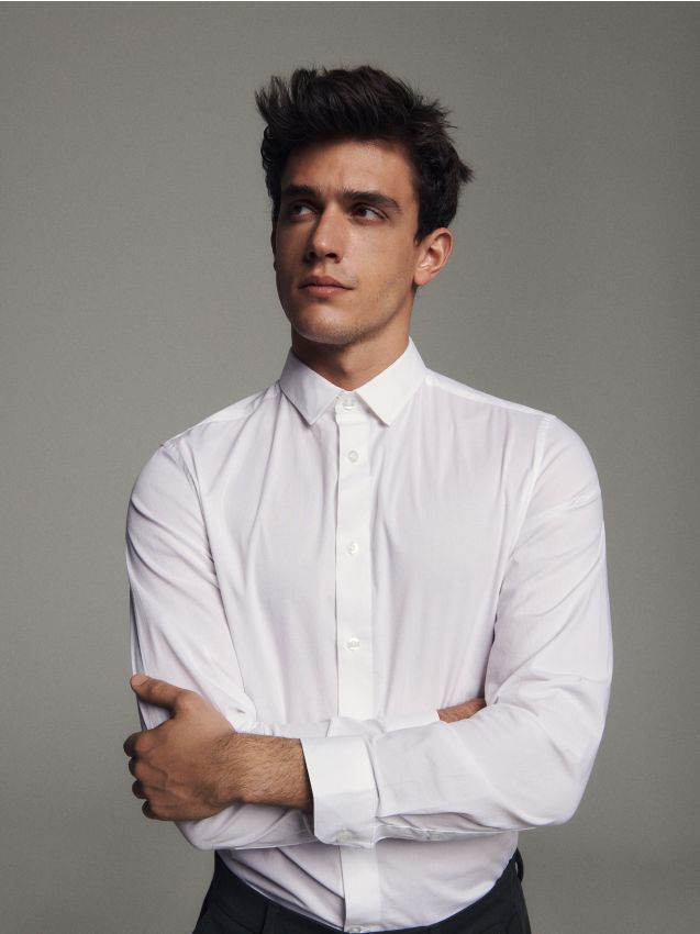 Bawełniana koszula slim fit - biały - RESERVED