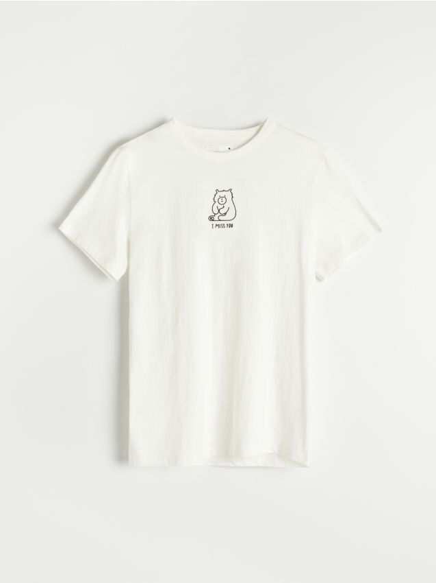 T-Shirt mit minimalistischem Aufdruck - Creme - 6991H-01X - RESERVED