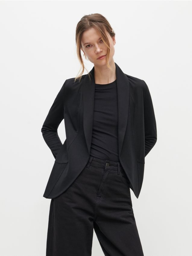 Blazer aus weichem Jersey - schwarz - 7091B-99X - RESERVED