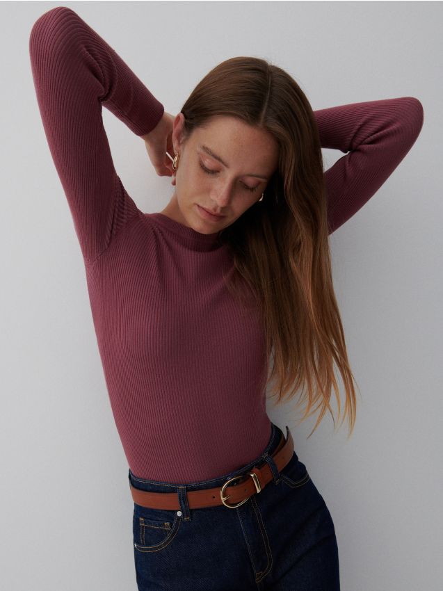 Textured knit sweater - mauve - 7410H-34X - RESERVED