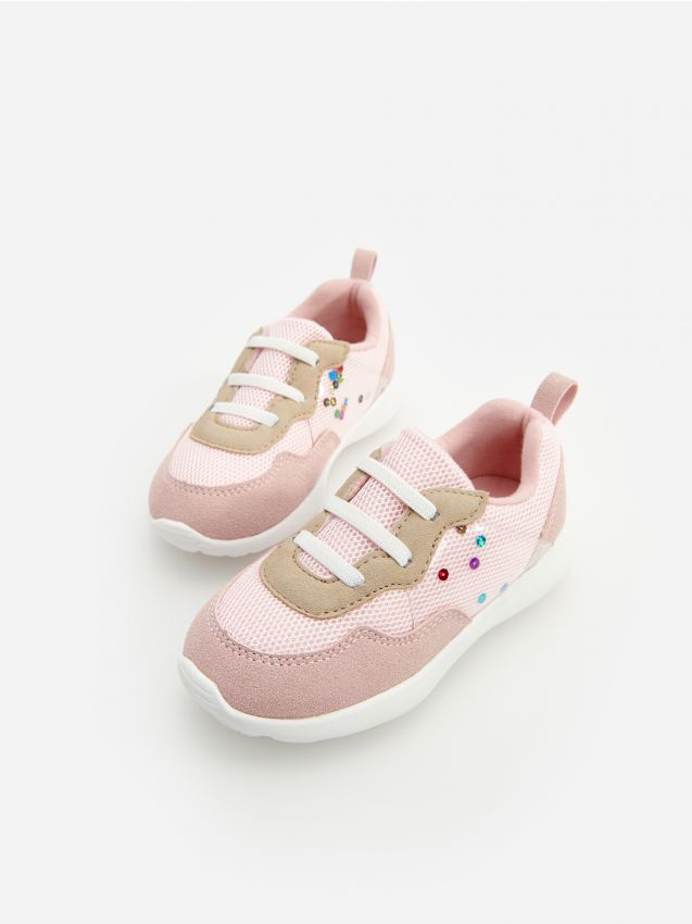 Sneakersy z cekinami - różowy - 761ZV-30X - RESERVED