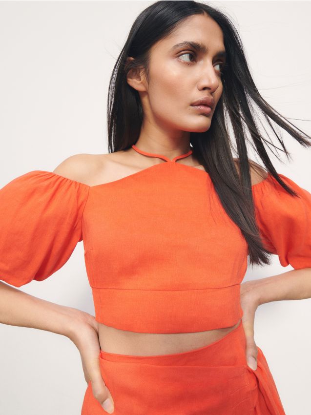 Blusa in misto lino - Rosso - RESERVED