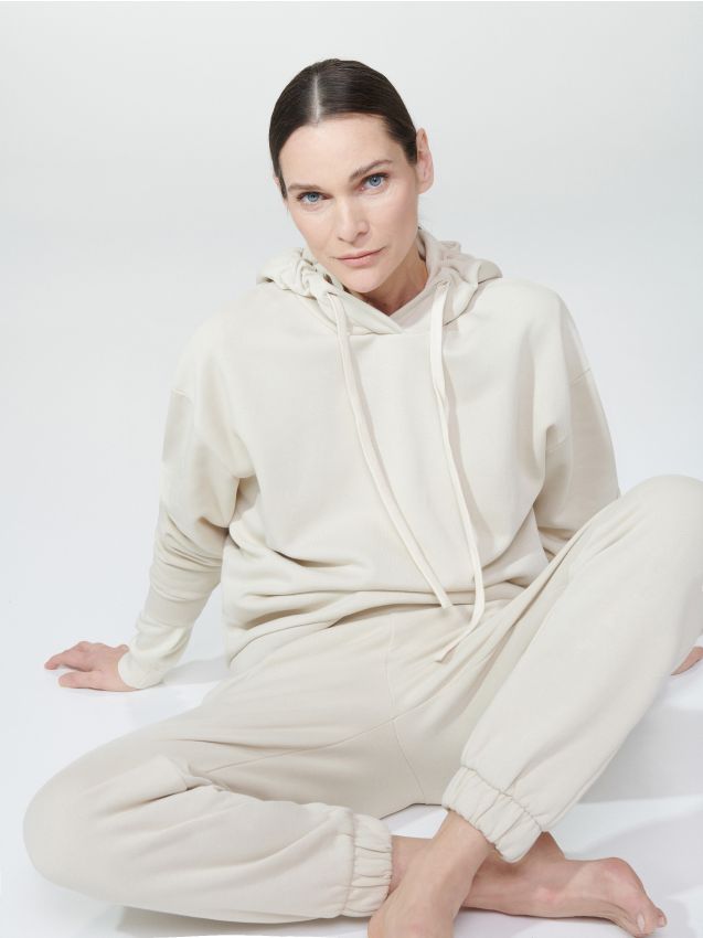 PREMIUM Joggery z bawełny organicznej - beżowy - 7715E-08X - RESERVED
