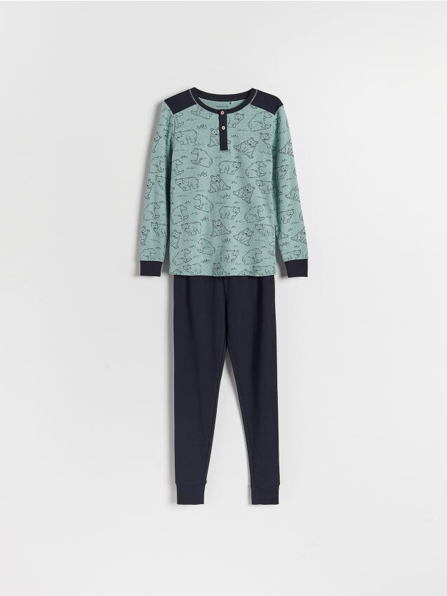 Pijama din două piese cu imprimeu - turcoaz-pal - 8370L-06X - RESERVED
