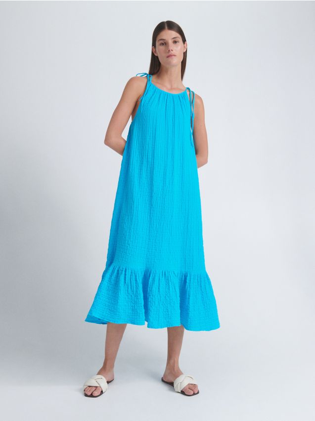 Rochie midi PREMIUM din muselină - acvamarin - RESERVED