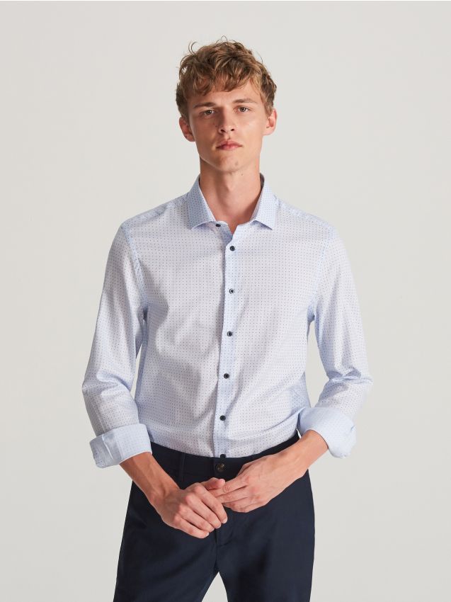 Koszula slim fit z drobnym wzorem - niebieski - VX744-05X - RESERVED
