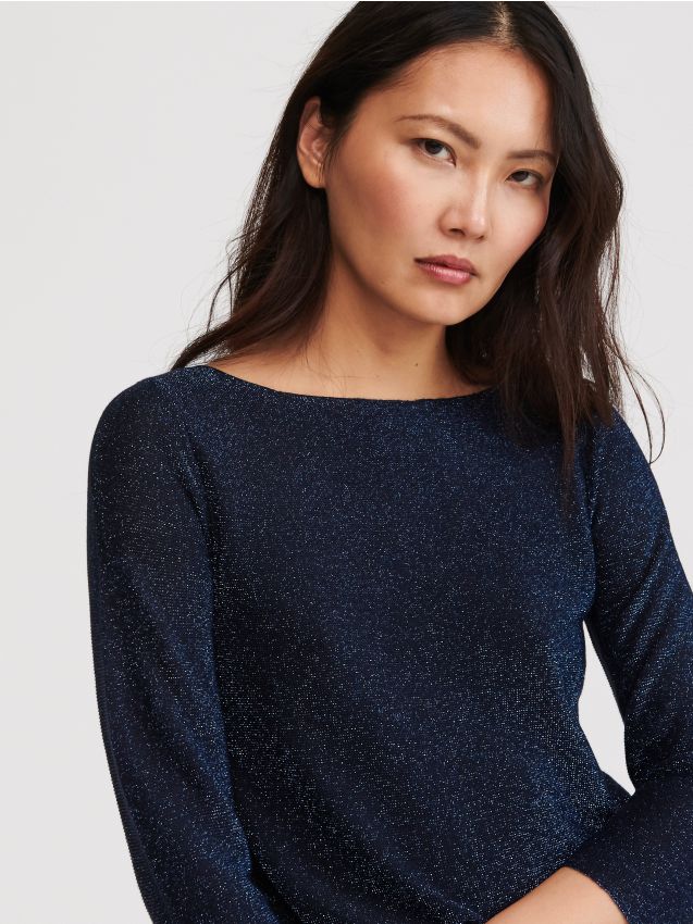 Sweter z błyszczącą nitką - granatowy - WZ763-59X - RESERVED