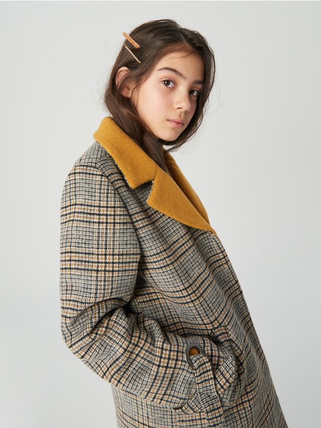 Wool blend coat in check - brown - XD067-82X - RESERVED