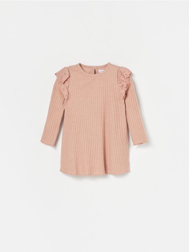 Rochie din tricot striat, cu volănașe de efect - bej - XH886-80X - RESERVED