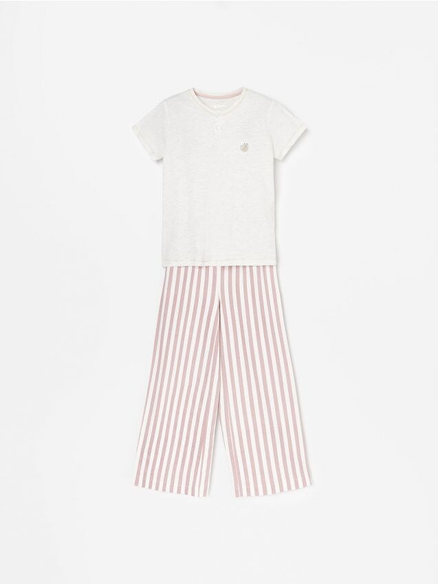 Pyjama-Set mit gestreifter Hose - elfenbeinweiss - XI409-01M - RESERVED
