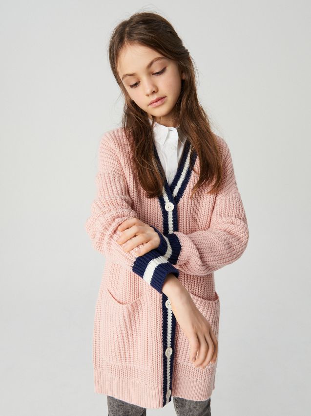 Longline cardigan with contrast trimming - orange - XI699-20X - RESERVED