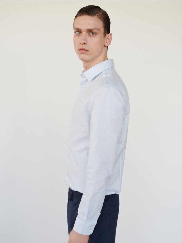 Chemise en coton égyptien avec lin mélangé - Bleu - XJ001-05X - RESERVED