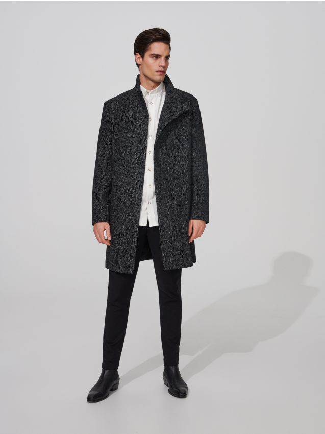 Palton elegant cu guler înalt - negru - XJ196-99M - RESERVED