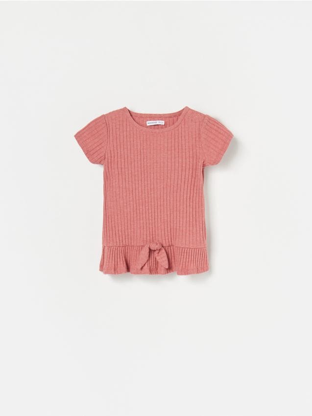 T-shirt with decorative flounce - pink - XJ430-38X - RESERVED