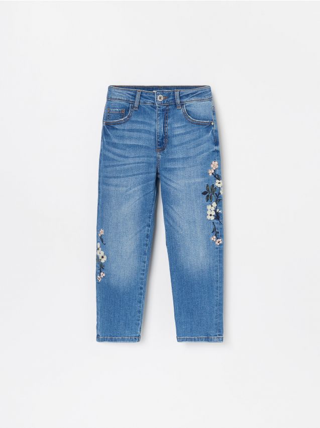 Vaqueros con aplicación floral bordada - Azul - XK055-05J - RESERVED