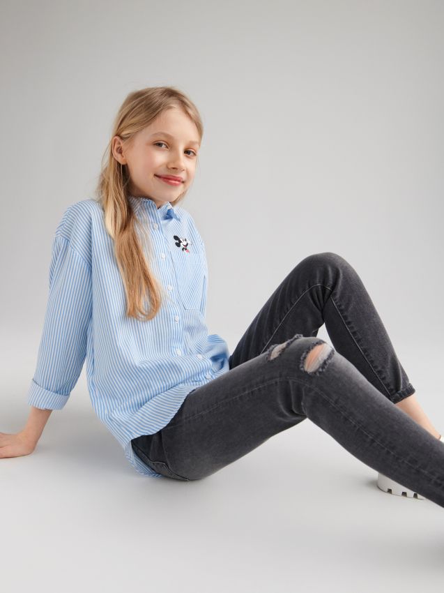 Girls` jeans trousers - grey - XK062-09J - RESERVED