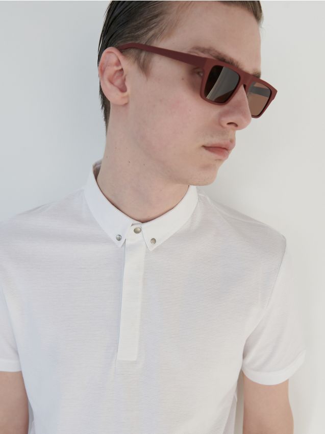 Polo shirt in ribbed jersey - white - XL111-00X - RESERVED