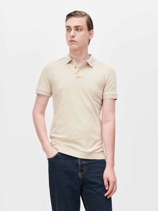 Bavlněné polo tričko - béžová - XL115-08M - RESERVED