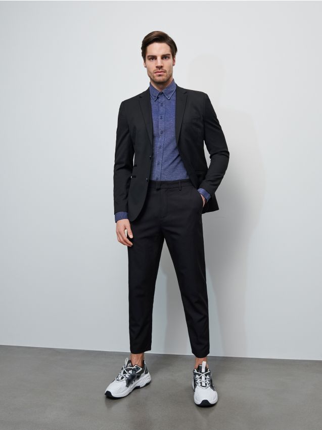 Dzianinowa koszula slim fit - granatowy - XL116-59M - RESERVED