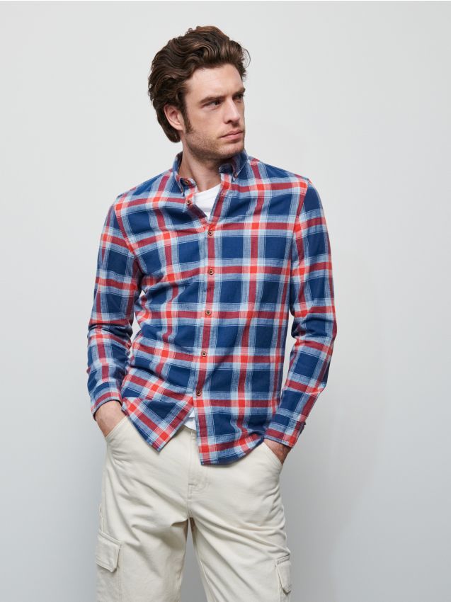 Checked slim fit shirt - navy - XM120-59X - RESERVED
