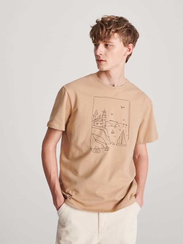 T-Shirt mit Stickerei - beige - XS201-08X - RESERVED