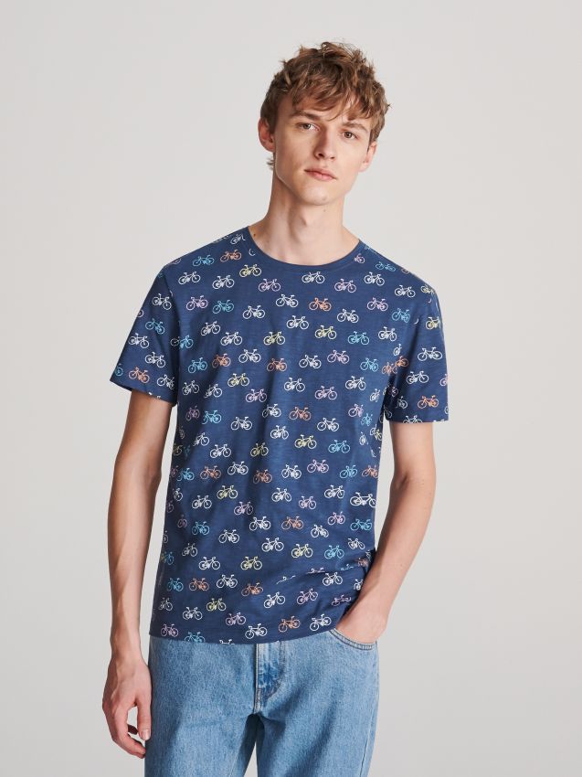 T-shirt z nadrukiem - granatowy - XS235-59X - RESERVED