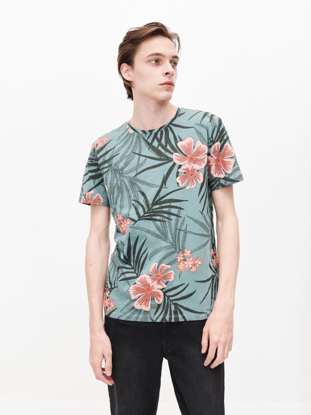T-shirt with plant print - grey - XS338-90X - RESERVED