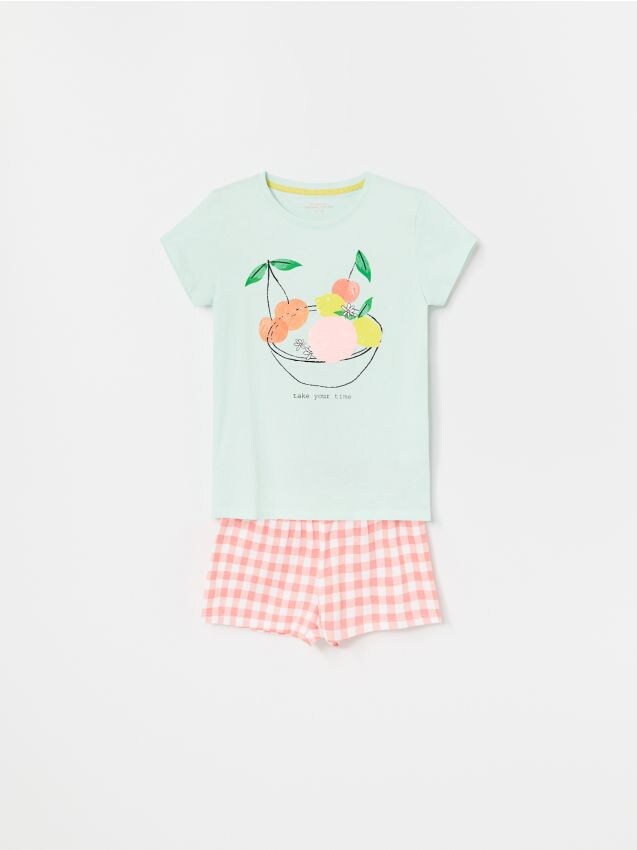 Piżama z bawełny organicznej - zielony - XU391-07X - RESERVED