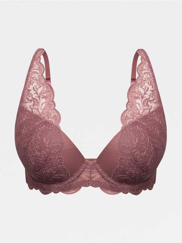 Biustonosz push-up z koronką - purpurowy - XV749-34X - RESERVED